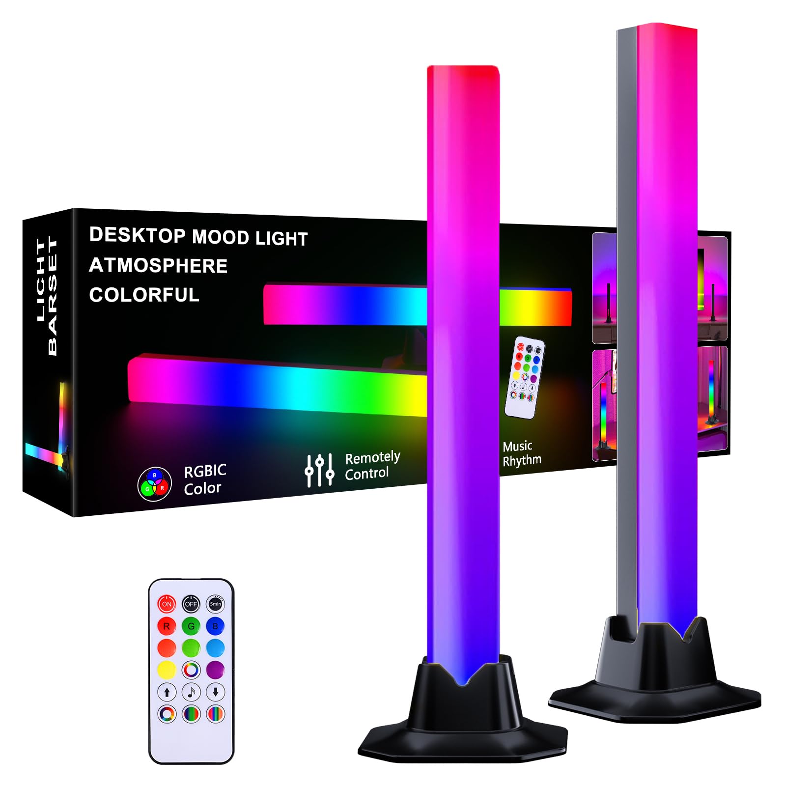 MIWATT DS 32CM LED Light Bar RGBIC Lamp (2 Pack, Z Series) - Rainbow Smart Lighting with Remote, Perfect for PC, TV, Gaming Setup