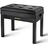 STRICH Adjustable Piano Bench with Storage, Wooden Keyboard Bench with Bookcase Stool Chair Seat with High-Density Sponges Cu