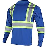 VENDACE Men's High Vis Safety Work T Shirt ANSI Class 2 Reflective Long Sleeve Shirt with Pocket(Royal Blue,L)