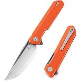 BESTECHMAN Dundee Pocket Folder Folding Knife: 3.35" D2 Steel Grey Titanized Satin Blade, G10 Scales, EDC Reversible Deep Clip, BMK01H (Orange Handle)