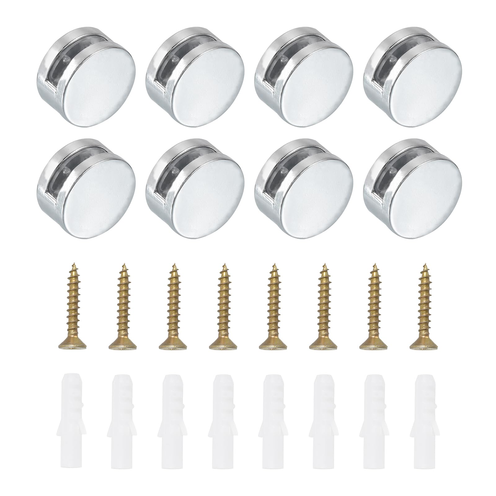 PATIKIL Mirror Clip, 8 Pcs Zinc Alloy Mirror Mounting Clip Clamps Kit Fixing Round Holder Brackets for 3-5mm Thick Glass in Bathroom Bedroom, Silver