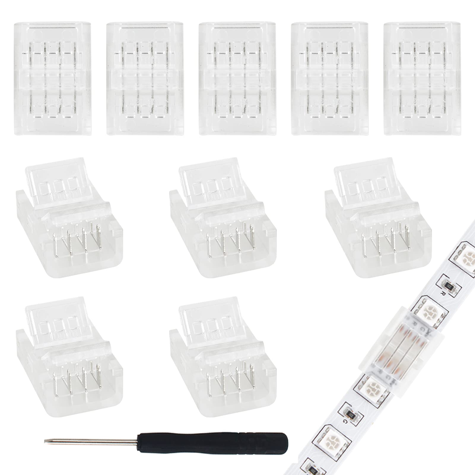 Aroidful 10 Pcs LED Strip Connectors, RGB Solderless Connectors Adapter for 10mm Waterproof or Bare Board 2835-5050 4pin RGB Strip Lights 36V 5A