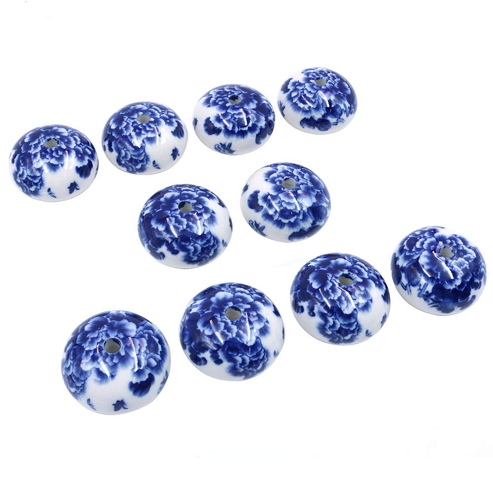 Namvo10 Pieces Modern European Wind Knobs Floral Hand Painted Ceramic Ball Shape Cupboard Wardrobe Cabinet Drawer Door Handles Pulls Knob, Blue and White Flower