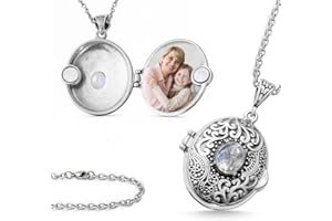 SHOP LC DELIVERING JOY SHOP LC Multi Gemstone Picture Locket Necklace for Women Customized Photo Jewelry Memory Personalized Birthday Gifts for Women Stainless Steel Chain 24'' Birthday Gifts for Womens