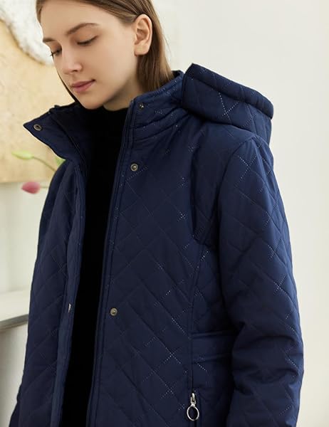 LQHHYLYX WOMENS FASHION HOODED THICKENED FLEECE WINTER SOFT LONG WARM JACKET(MEDIUM,DARK-BLUE)