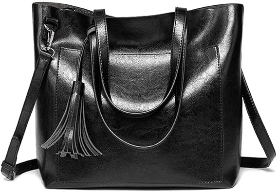 black leather work tote