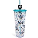 Silver Buffalo Disney Lilo and Stitch Rock Star Elvis Costume Plastic Cold Cup with Lid and Straw Topper, 24 Ounces