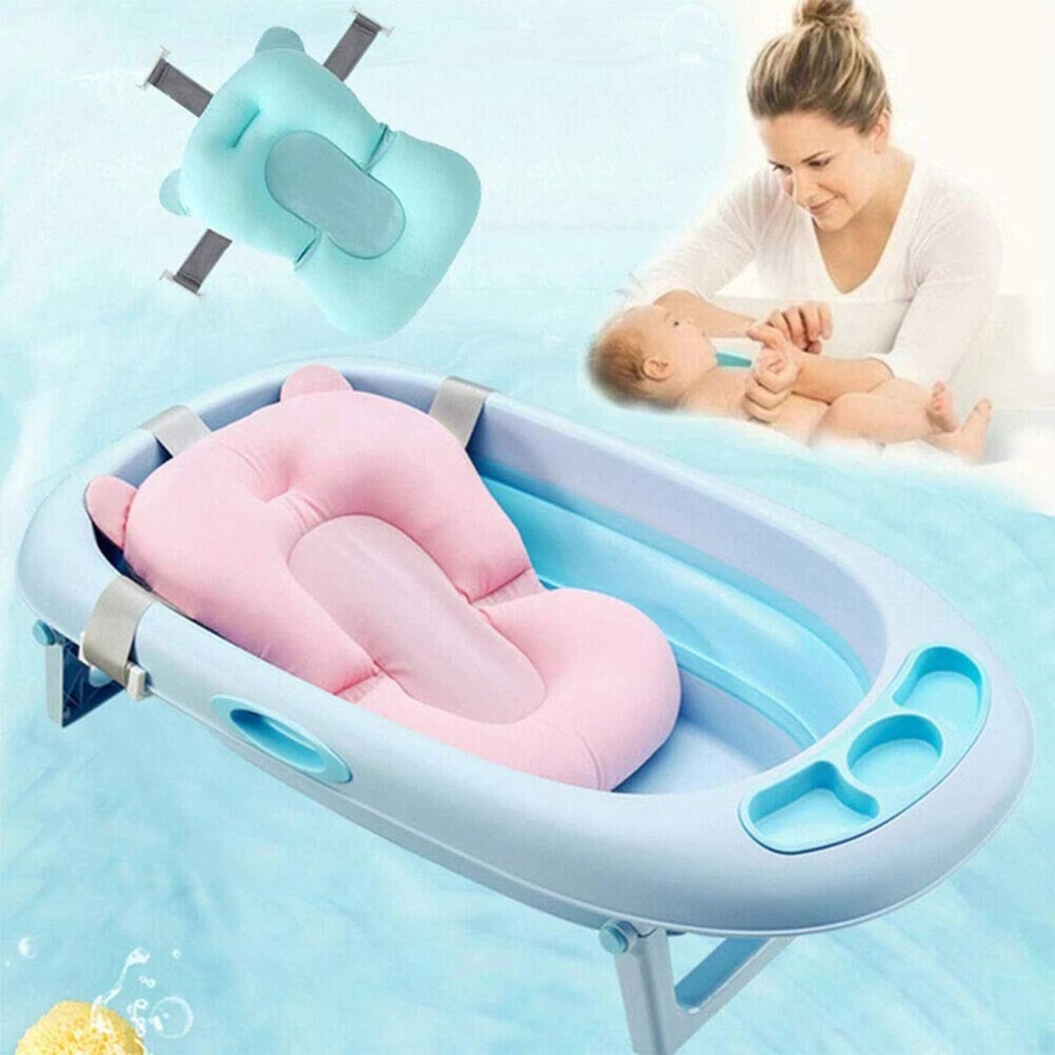 Baby Bath Cushion Infant Bathtub Seat Pad Newborn Bather Support Mat Floating Soft Baby Bather Pillow Non-Slip Adjustable Bath Tub Cushion for Newborns to 12 Months - Image 3