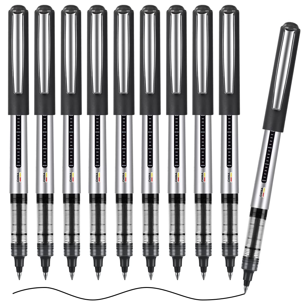 OFFCUP Liquid Ink Rollerball Pen, 10pcs Gel Pens, 0.5mm Quick-Drying Ballpoint Pens Rollerball Pens Writing Pens for Bullet Journal, Notebook. School & Office Accessories for Students Adults (Black) — image 1