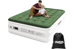 Zearna Full Size Air Mattress with Built in Pump, 18" Raised Comfort Air Bed, Upgraded Flocked Top Blow up Mattress with Carrying Bag, Inflatable Mattress for Guests & Home, AirBed, 650 lbs Max