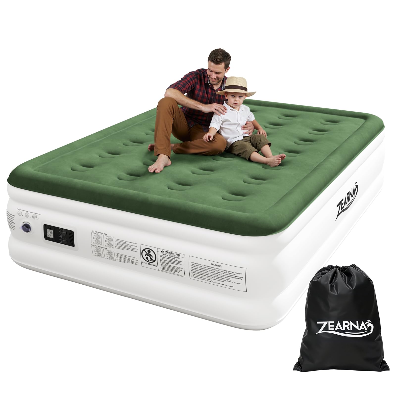 Photo 1 of Zearna Full Size Air Mattress with Built in Pump, 18" Raised Comfort Air Bed, Upgraded Flocked Top Blow up Mattress with Carrying Bag, Inflatable Mattress for Guests & Home, AirBed, 650 lbs Max