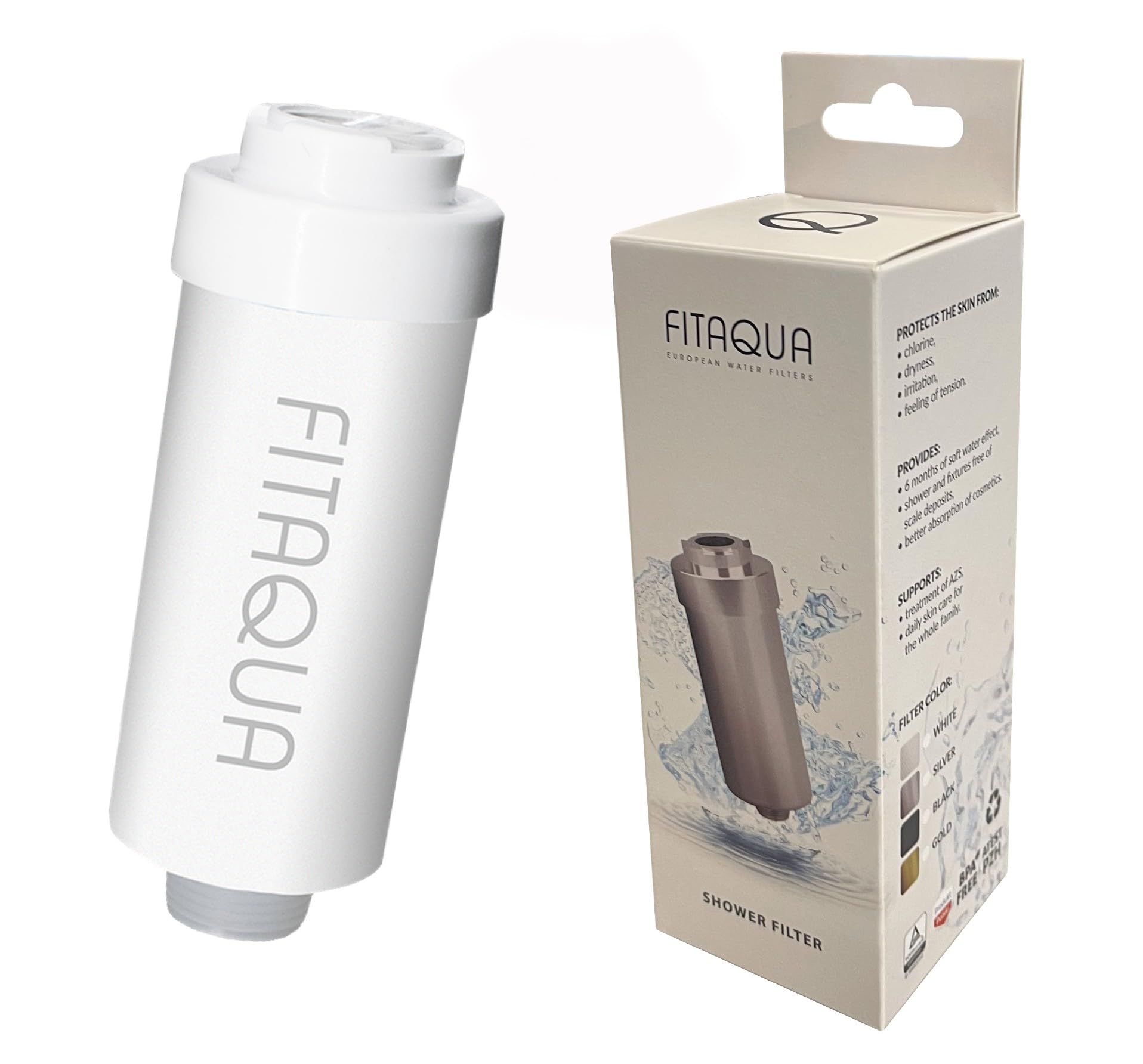 Fit aqua AWF-SWR-P-ANM-W fitaqua, KDF, 1/2 Thread, Chlorine. Reduces Hair Loss and Skin Regeneration, Wellness, Brand, limescale Filter for Shower & Bath, White, 1-Pack