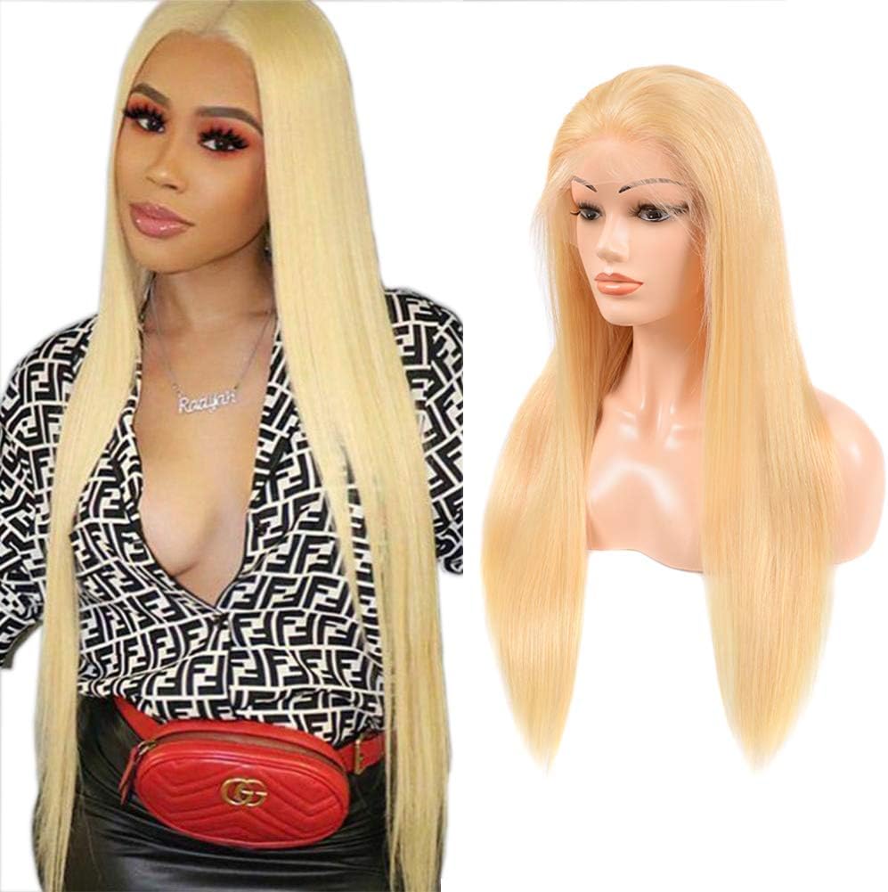 613 Blonde Human Hair Wig 13x4 Lace Front Glueless Free Part Remy Hair Platinum Blonde with Pre Plucked Natural Hairline on Sale for White Women 24 inches