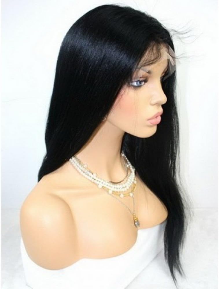 100% INDIAN REMY HUMAN HAIR FULL LACE WIG YAKI STRAIGHT 16" #1B