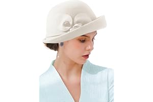 RZTA Women's Vintage 100% Wool Felt Cloche Bucket Bowler Hat Winter Vintage Bow Fedoras Church Derby Fascinator Hat