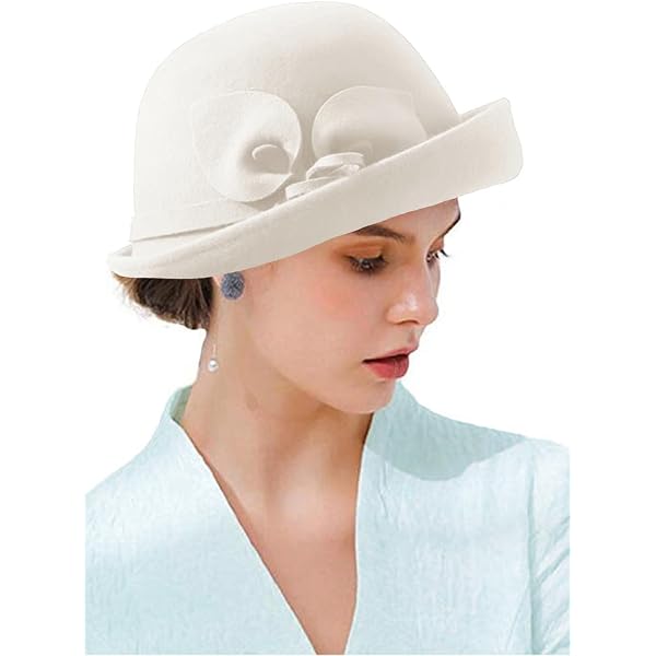 Women\'s Vintage 100% Wool Felt Cloche Bucket Bowler Hat Winter Vintage Bow White Elegant Women main image 4