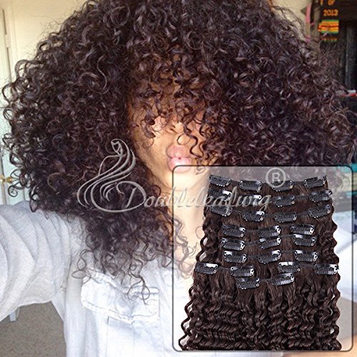 Unprocessed Brazilian Hair Virgin Kinky Curly Clip in Natural Color 6a Human Hair Clip in Hair Extensions 9pcs/set 12-24 Inches (16 inches, Natural Color)