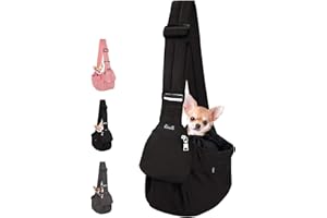 Lukovee Dog Sling Carrier, Hard Bottom Support & Adjustable Soft Padded Shoudler Strap Dog Slings for Small Dogs, Dog Purse with Drawstring Mesh Opening & Zipper Pockets for Puppy Cat Pet (Black)
