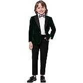 MAGE MALE Boys Velvet 3 Pieces Suit Multiple Colour Jacket Pants Set for Wedding Prom Party Tuxedo with Kids Suspenders