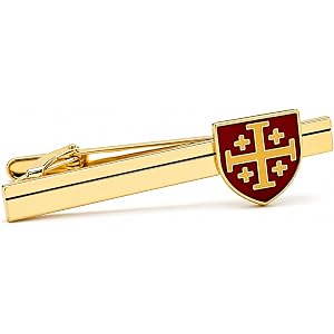 Jerusalem Cross Gold Tie Clip for Men – Red Enamel Christian Tie Bar – Handmade Religious Necktie Clip – Catholic Gift for Da