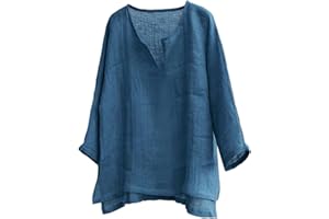 CAOQAO Tops for Men Cotton and Linen Brief Breathable Comfy Solid Color Short Half Long Sleeve Loose Casual T Shirt Blouse