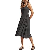 ODODOS Square Neck Midi Dress with Pockets for Women Summer Casual Sleeveless Sundress Flare Tank Dress