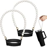 SiliFine 2 Pcs Silicone Water Bottle Handle Holder with Pearl Strap Compatible with Stanley Cup Accessories Sling Water Bottle Carrier Holde Fits Most 8-40 oz Tumbler Gift for Woman