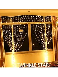 Twinkle Star 300 LED Window Curtain String Light for Wedding Party Home Garden Bedroom Outdoor Indoor Wall Decorations (Warm White)