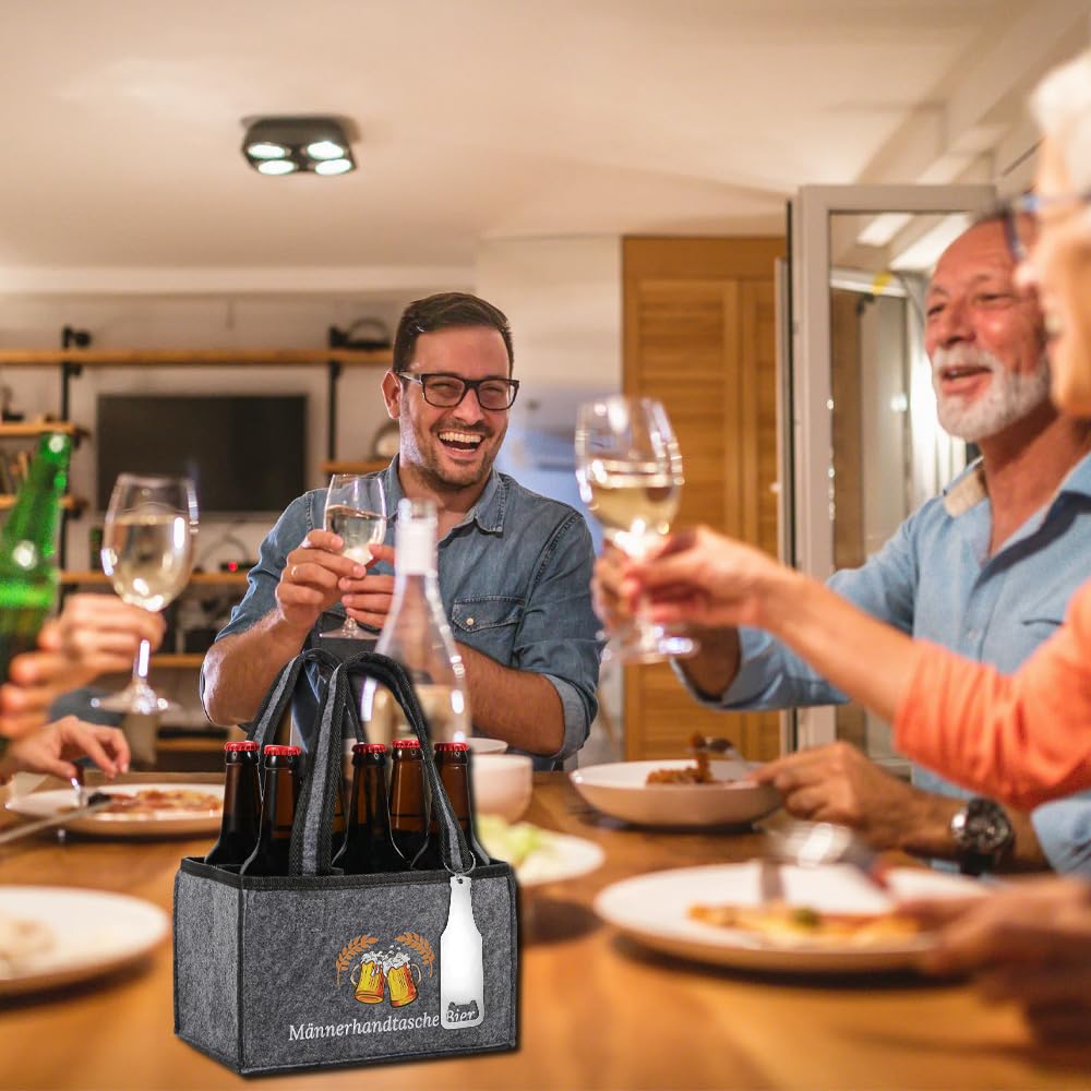 Senken Männerhandtasche Bier,Biergeschenke für Männer,Männergeschenke zum Geburtstag,Lustige Geschenke für Männer,Geschenk Mann,6 Flaschenträger mit Flaschenöffner 5