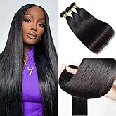 Straight Bundles Human Hair 22 24 26 Inch 12A Human Hair Bundles 100% Unprocessed Brazilian Virgin Hair Extensions Straight Human Hair Weave 3 Bundles Deals Natural Color