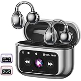 PAXA M100 Clip On Ear Headphones, Open Ear Earbuds Wireless Bluetooth 5.4, Clip On Earbuds with LCD Touchscreen, Lightweight Comfort Open Ear Headphones for Sports, Fitness, and Workouts, Black