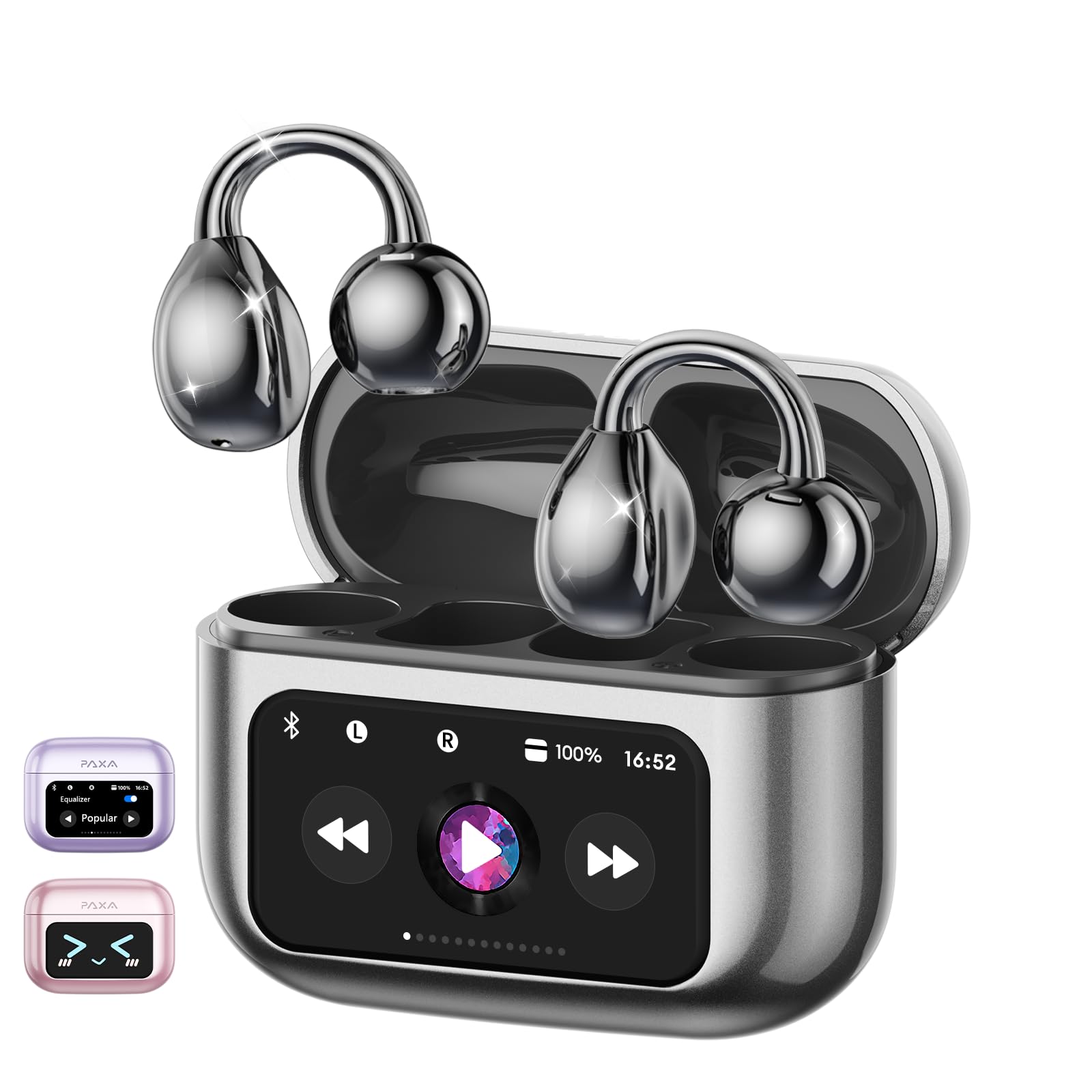 Photo 1 of PAXA M100 Clip On Ear Headphones, Open Ear Earbuds Wireless Bluetooth 5.4, Clip On Earbuds with LCD Touchscreen, Lightweight Comfort Open Ear Headphones for Sports, Fitness, and Workouts, Black