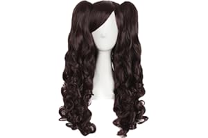 MapofBeauty 28"/70cm Lolita Long Curly Clip On Ponytails Cosplay Wig (Dark Brown)