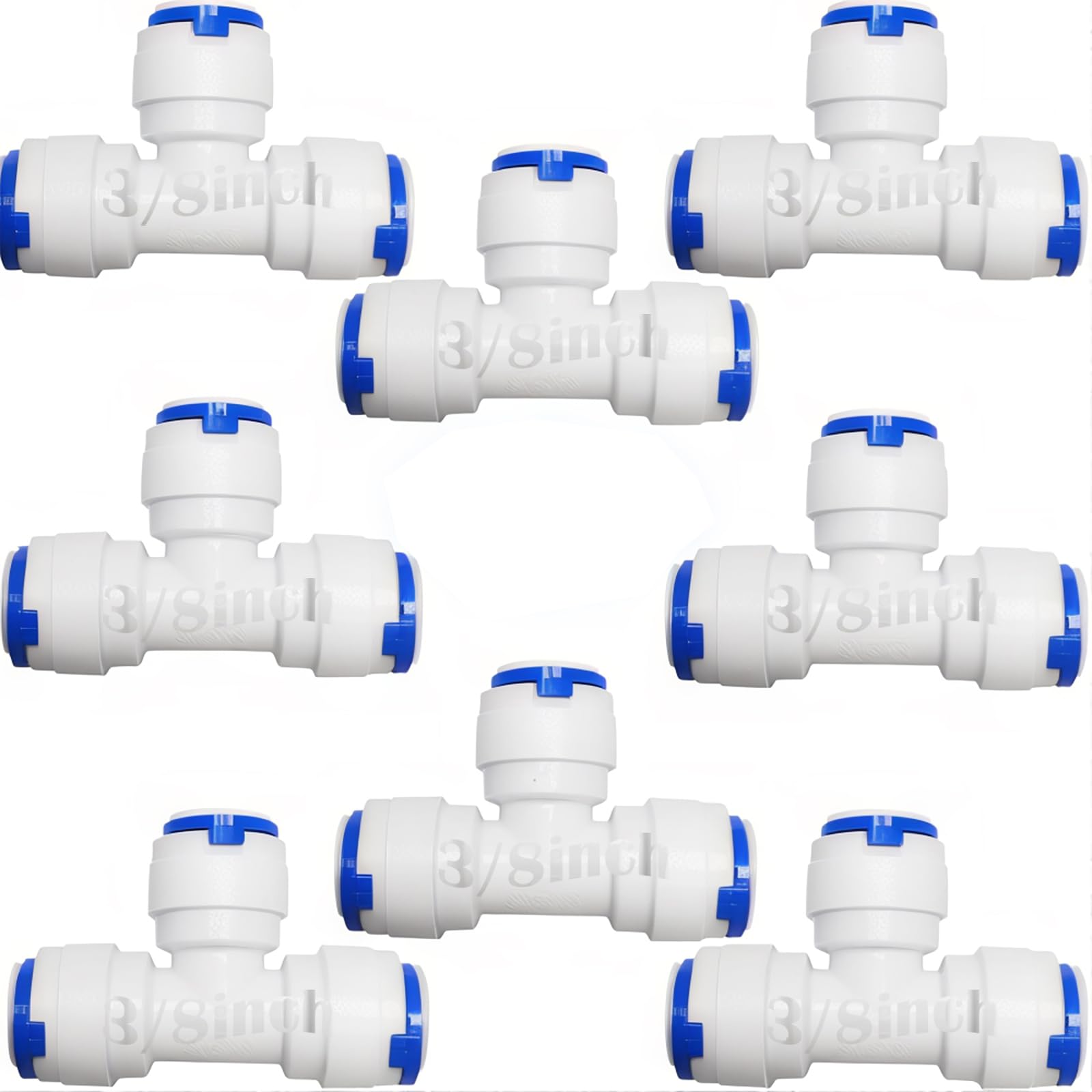 CESFONJER Tee Reverse Osmosis Tubing Connector, Ro Water Filter Fitting, 3/8" to 3/8" Pushfit Fittings, for Water Filter Dispensers and Reverse Osmosis(8 Pcs)