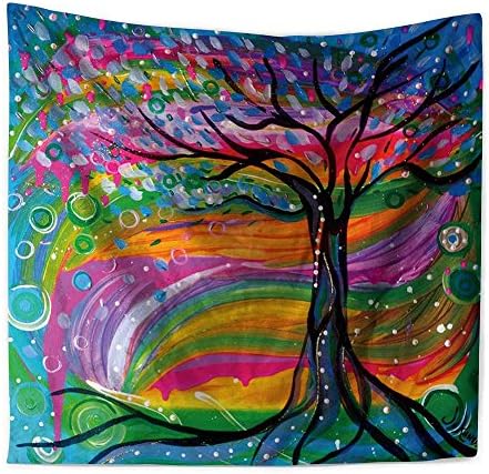 ASLOV Tapestry Wall Decorations Wall-Mounted Carpets Color Psychedelic Tree Of Life Polyester Tapestry Wall Murals Napkins Beach Towels Home Accessories Print Ycrdtap, 200×150cm