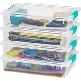 IRIS USA Storage Bins with Lids |Made in USA| 6 Qt - (4-Pack) - Clear | 14"L x 11"W x 3.25"H - Sensory Craft Organizers, Plastic Clip Box Totes, Containers for Paper, Office, Art &amp; Study Supplies
