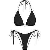 ZAFUL Women's Triangle String Bikini Set Sexy Tie Side Two Piece Swimsuit Seashell Halter Bathing Suit Cute Swimwear