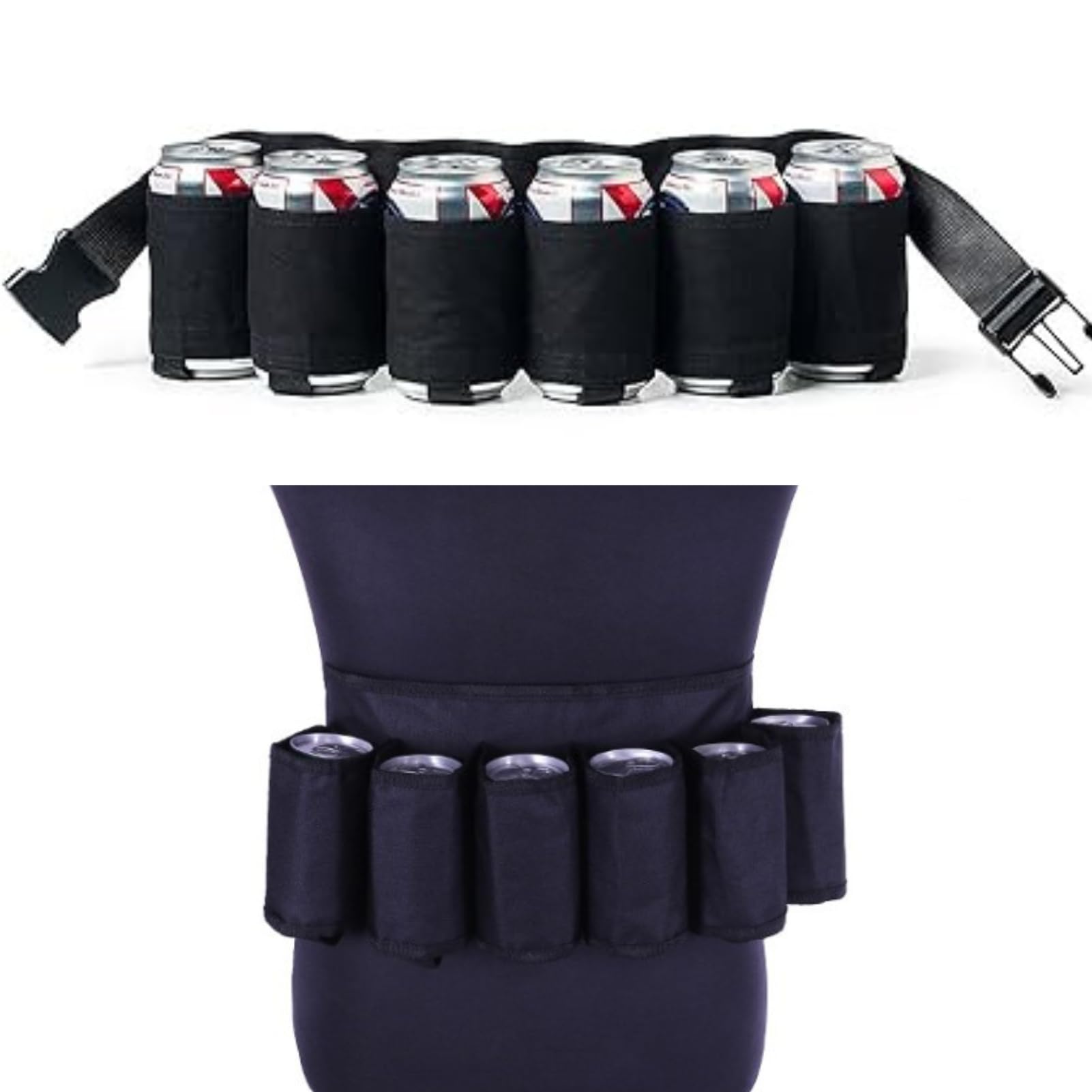 DEWIN Beer Belt, 6 Pack Beer Belts Beer Holster Belt Beer Belt Holder for 6X Beer Drinks Can Bottles (Black)