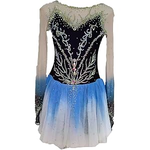 Girls Fashion Figure Skating Competition Dress Women's Fake One Shoulder Dress Ice Skating Costume Gymnastics Leotard