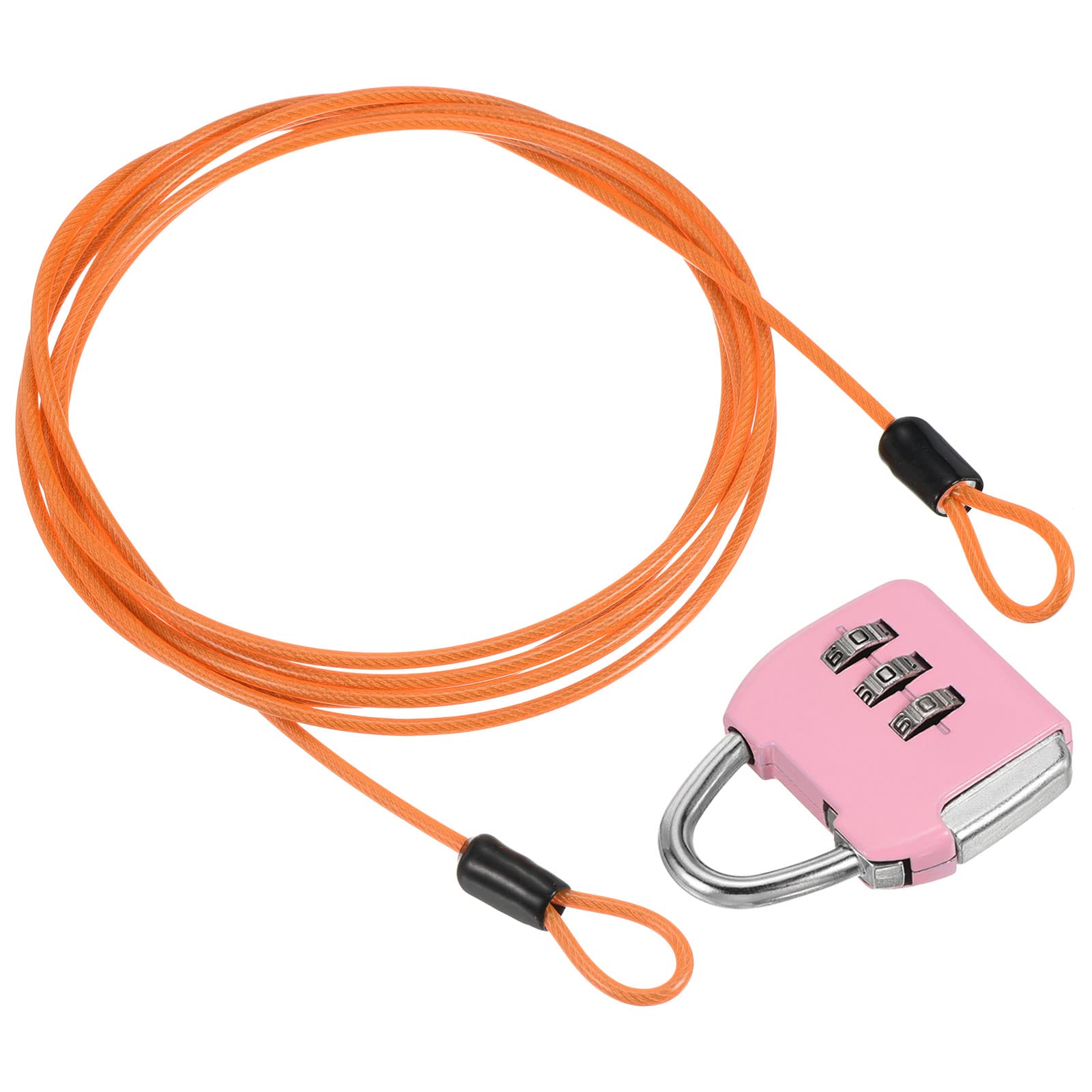 PATIKIL Security Steel Cable with 3 Digit Combination Lock, Travel Padlock 6.5Ft Orange Coated Safety Wire Rope Double Loop for Luggage Suitcase Pink