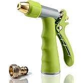 HENGDLOO Garden Hose Nozzle, High Pressure Water Hose Nozzle Heavy Duty | Full Metal Core Upgraded with Adjustable Modes for Lawn &amp; Plants, Car, Pet Washing, Green