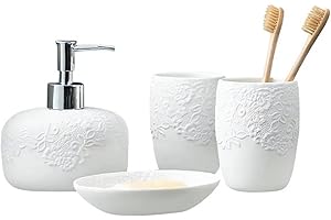 Home Luxe 4 pcs Ceramic Bathroom Accessories Set - Soap Dispenser, Tumblers & Soap Dish - Modern, Stylish, Elegant Bathroom D
