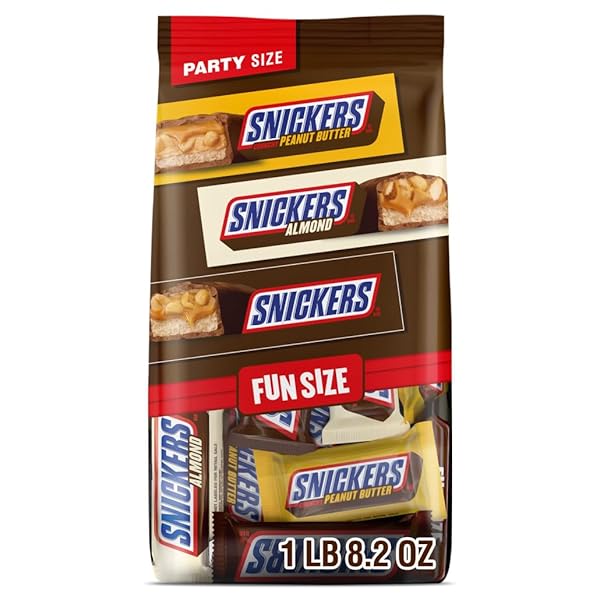 SNICKERS ORIGINAL, PEANUT BUTTER & ALMOND FUN SIZE MILK CHOCOLATE CANDY BARS VARIETY ASSORTMENT, PARTY SIZE