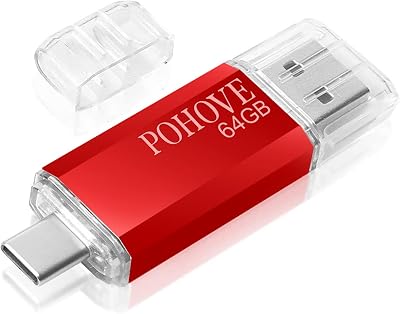 POHOVE 64GB USB C Memory Stick Type C OTG Flash Drive 2-in-1 Pendrive Red