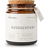 Aeviva Scented Candle, 7.05 oz Sandalwood Aromatherapy Candle, Natural Soy Wax with Wooden Wick, Candles for Home Scented, Stress Relief Amber Jar Candle Gifts