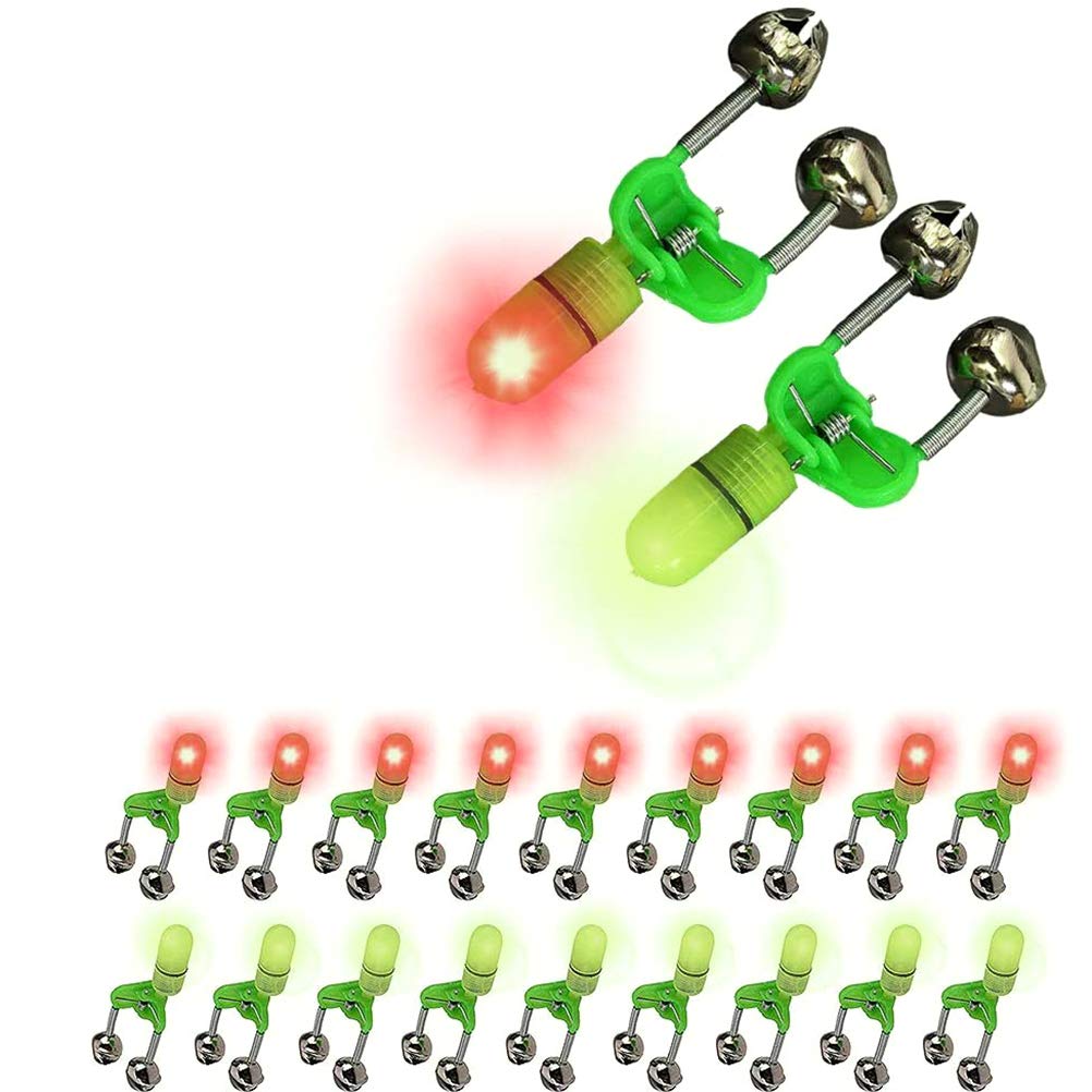 BSTCAR Fishing Alarm, 20 Pieces Fishing Rod Clip Light, Fishing Alarm Light, LED Clip Rod Double Bell Indicator Alarm