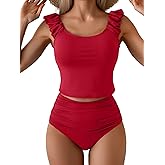 Eomenie Tankini Swimsuits for Women Ruched Tummy Control Bathing Suits Two Piece Swim Tank Top with High Waisted Bottom