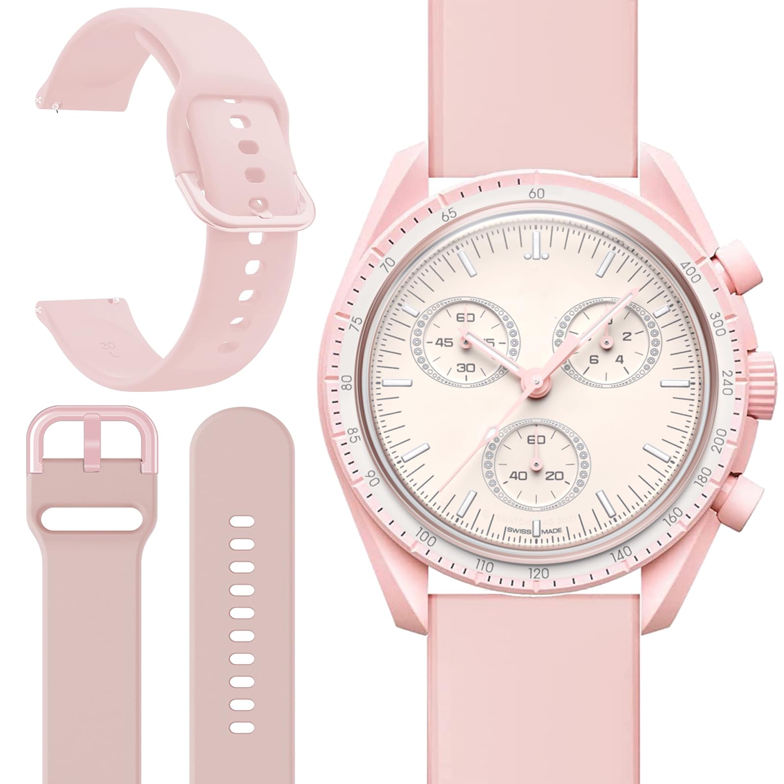 Miimall for OMEGA × Swatch Bioceramic MoonSwatch Strap, Soft Silicone Sport Band for Men Women Breathable Lightweight Quick Release Replacement Wristband Strap for Bioceramic MoonSwatch-Pink