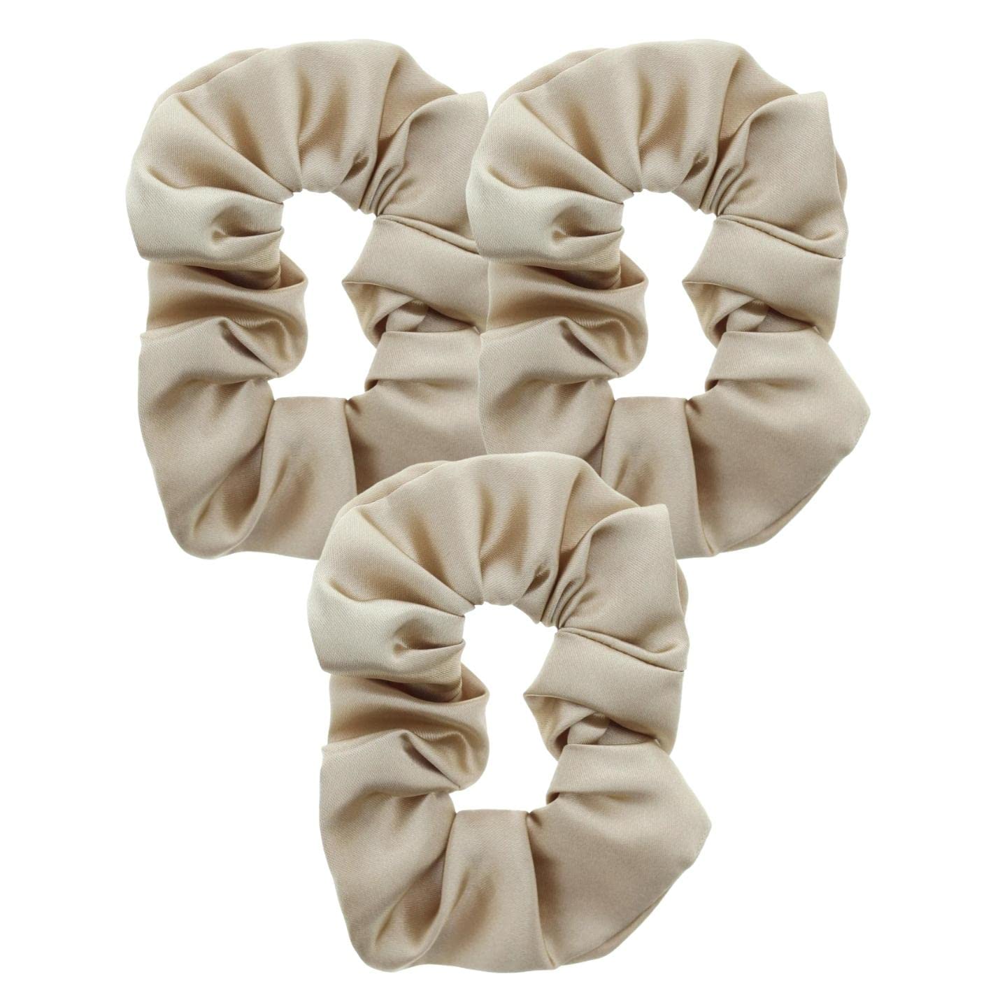 Topkids Accessories 3pc Satin Hair Scrunchies for Women & Girls, Hair Accessories for Women, Hair Bobbles, Hair Ties, Hair Elastics, Ponytail Holders, Hair Styling Accessories (Beige)