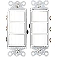 Baomain Triple Combination Rocker Switch 15 Amp, 120 Volt, 3 Individual Switches, Single Pole, Commercial Grade, with Ground Screw, White (2PCS)